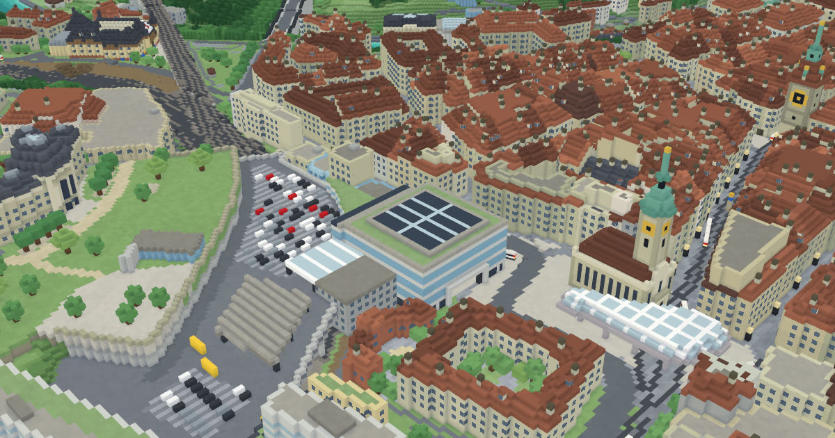 Bahnhof Bern in MUTZ City: Ansicht der Voxel-Stadt Bern