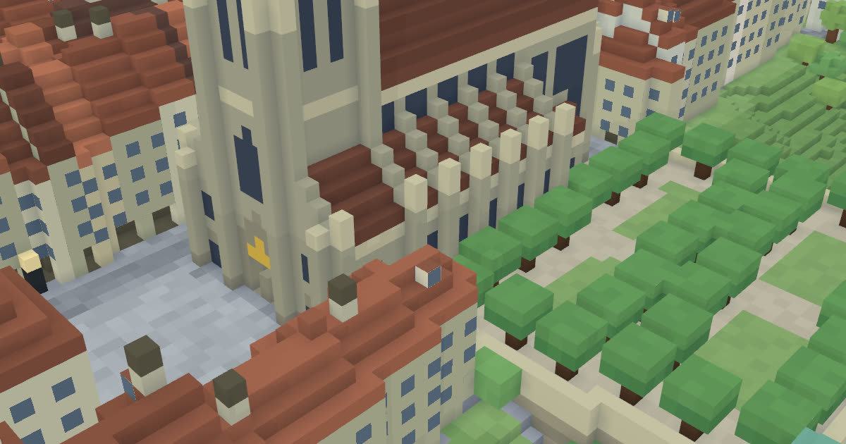 Berner Münster in MUTZ City: Ansicht der Voxel-Stadt Bern