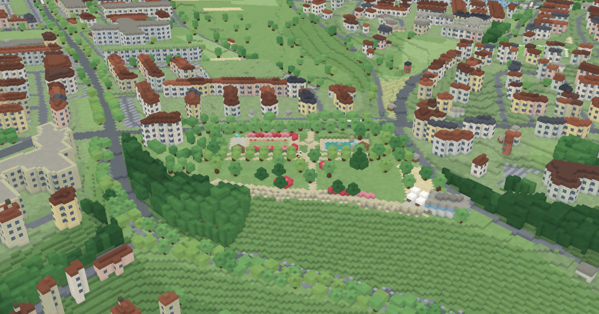 Rosengarten in MUTZ City: Ansicht der Voxel-Stadt Bern